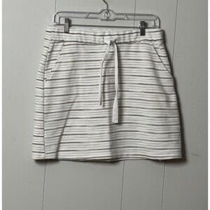 LOFT Outlet Women's Striped Knit Mini Skirt White Brown Drawstring Pockets Sz M